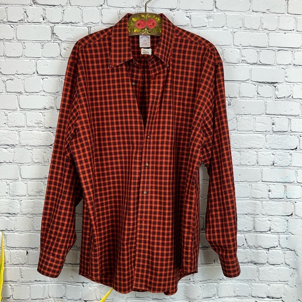BROOKS BROTHERS Plaid Button Down Shirt No Iron Classic Menswear Size L